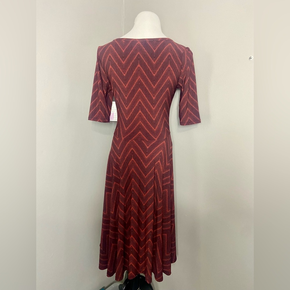 LuLaRoe Nicole Dress Red/Rust Abstract A-Line - Picture 5 of 7